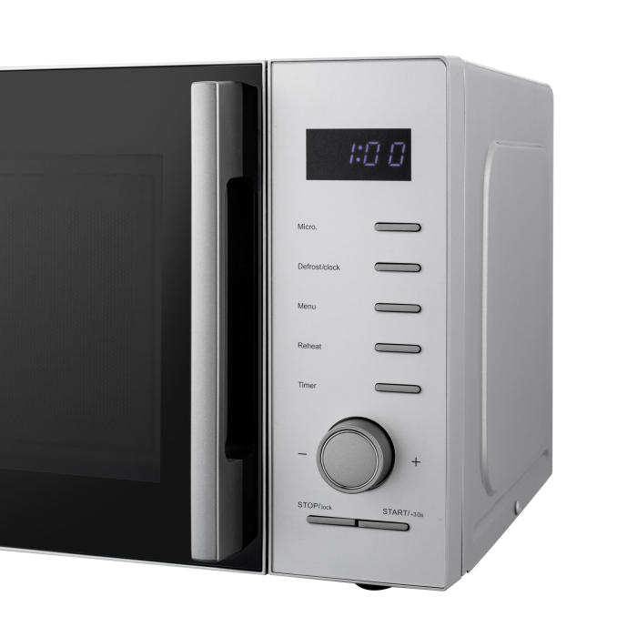 Cuptor cu microunde Daewoo, control digital, 25 litri, putere 850 W, 5 niveluri de putere, 8 retete presetate, display led alb, platou rotativ de 28,5 cm, culoare: Silver [5]