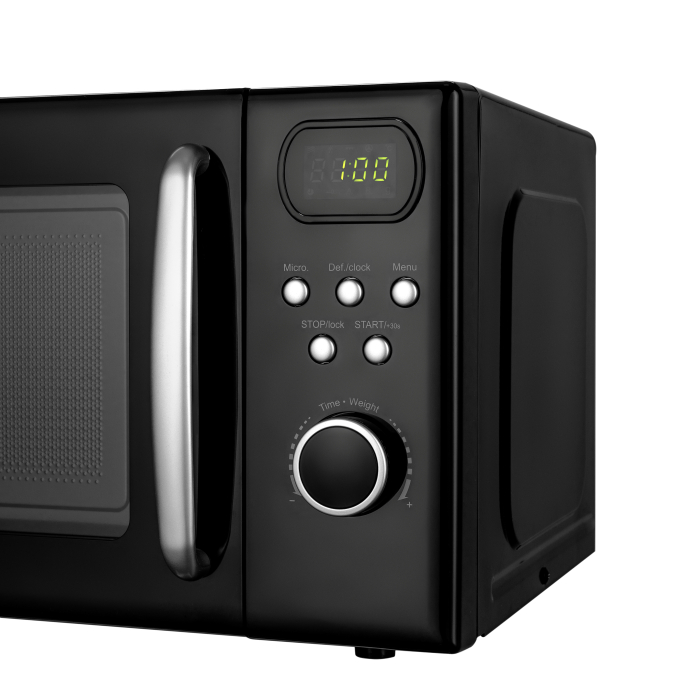 Cuptor cu microunde Daewoo, control digital (tip ceas), 20 litri, 700 W, 8 programe, 5 niveluri de putere, farfurie interioara: 25,5 cm, cavitate interioara vopsita: gri, functie dezghetare: greutate [4]