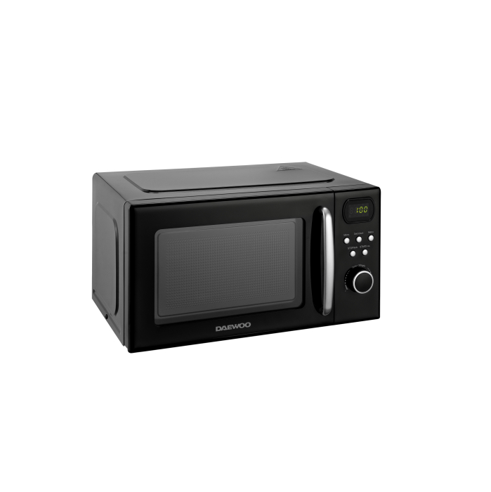 Cuptor cu microunde Daewoo, control digital (tip ceas), 20 litri, 700 W, 8 programe, 5 niveluri de putere, farfurie interioara: 25,5 cm, cavitate interioara vopsita: gri, functie dezghetare: greutate [3]