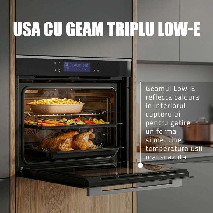 Cuptor Electric 74L, Clasa A+, 13 Funcții, Touch Control LED, Panou Sticlă Neagră – Grill, Convectie 3D, Autocurățare Catalitică [13]