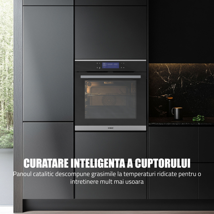 Cuptor Electric 74L, Clasa A+, 13 Funcții, Touch Control LED, Panou Sticlă Neagră – Grill, Convectie 3D, Autocurățare Catalitică [12]