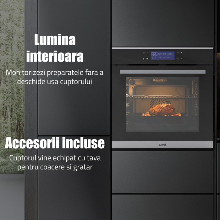 Cuptor Electric 74L, Clasa A+, 13 Funcții, Touch Control LED, Panou Sticlă Neagră – Grill, Convectie 3D, Autocurățare Catalitică [14]