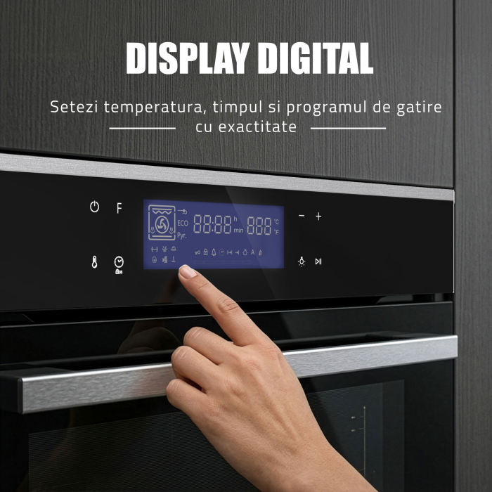 Cuptor Electric 74L, Clasa A+, 13 Funcții, Touch Control LED, Panou Sticlă Neagră – Grill, Convectie 3D, Autocurățare Catalitică [5]