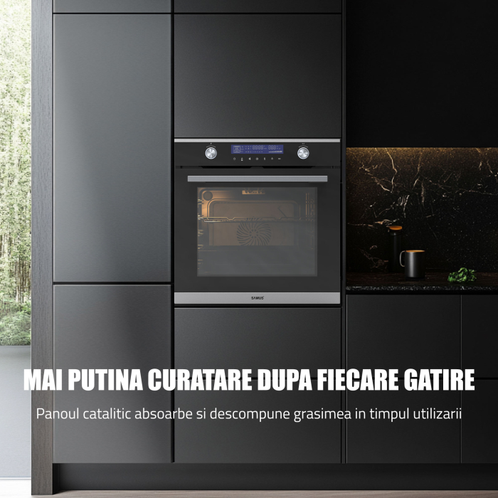 Cuptor Electric 74L, Clasa A+, 13 Funcții, Touch Control LED, Panou Sticlă Neagră – Grill, Convectie 3D, Autocurățare Catalitică + Accesorii Incluse [11]