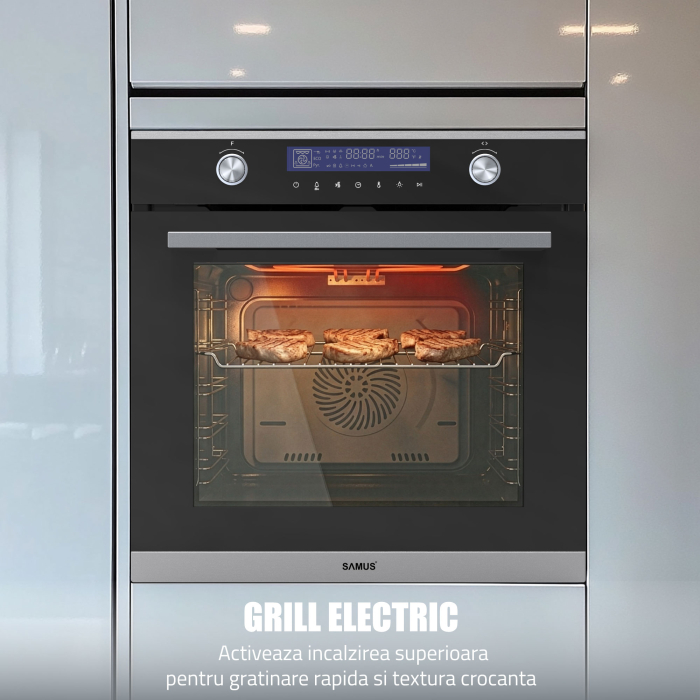Cuptor Electric 74L, Clasa A+, 13 Funcții, Touch Control LED, Panou Sticlă Neagră – Grill, Convectie 3D, Autocurățare Catalitică + Accesorii Incluse [7]