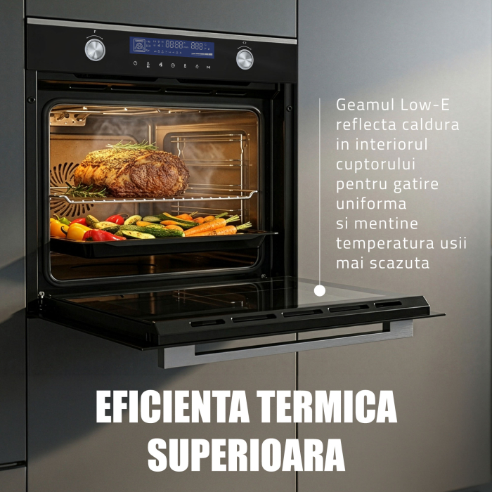 Cuptor Electric 74L, Clasa A+, 13 Funcții, Touch Control LED, Panou Sticlă Neagră – Grill, Convectie 3D, Autocurățare Catalitică + Accesorii Incluse [12]