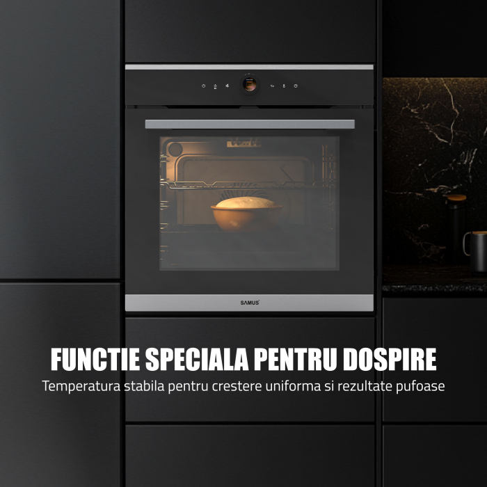 Cuptor Electric 74L, Clasa A+, 15 Funcții, Touch Control TFT, Curatare catalitica, Ventilator, Panou Sticlă Neagră – Grill, Air Fryer + Accesorii Incluse [10]