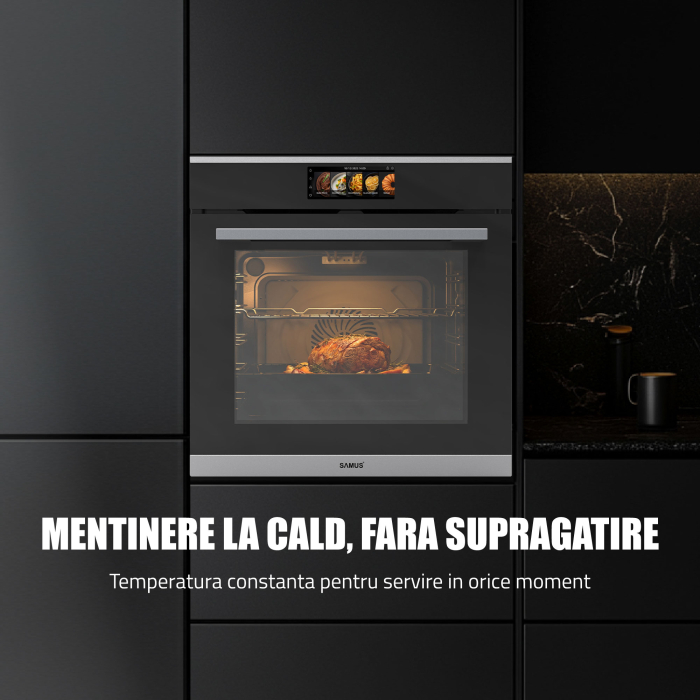 Cuptor Electric 74L, Clasa A+, 15 Funcții, Touch Control TFT, Panou Sticlă Neagră – Grill, Air Fryer, Curatare catalitica, Ventilator, Timer Digital, Deshidratare + Accesorii Incluse [10]