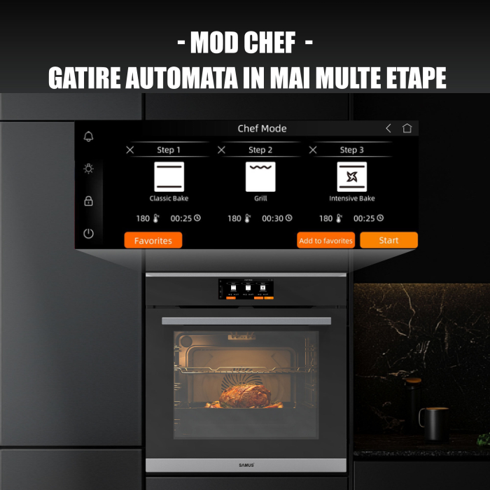 Cuptor Electric 74L, Clasa A+, 15 Funcții, Touch Control TFT, Panou Sticlă Neagră – Grill, Air Fryer, Curatare catalitica, Ventilator, Timer Digital, Deshidratare + Accesorii Incluse [11]