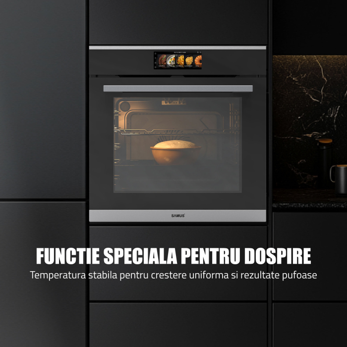 Cuptor Electric 74L, Clasa A+, 15 Funcții, Touch Control TFT, Panou Sticlă Neagră – Grill, Air Fryer, Curatare catalitica, Ventilator, Timer Digital, Deshidratare + Accesorii Incluse [9]