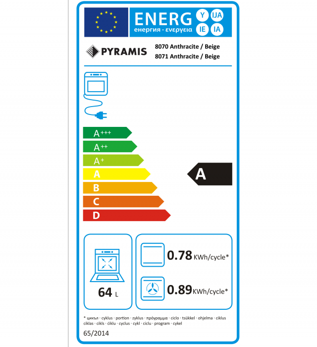 Cuptor electric incorporabil Pyramis 60IN 8070 Anthracite, 64L, 6 funcții de gătire, clasa energetică A, timer electronic pentru programare, finisaj rustic elegant și rafinat [3]