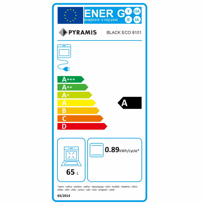 Cuptor electric incorporabil Pyramis ECO 9101 Black Glass, volum 65L, 4 funcții de gătire, clasa energetică A, timer mecanic, butoane retractabile și finisaj elegant din sticlă neagră [3]
