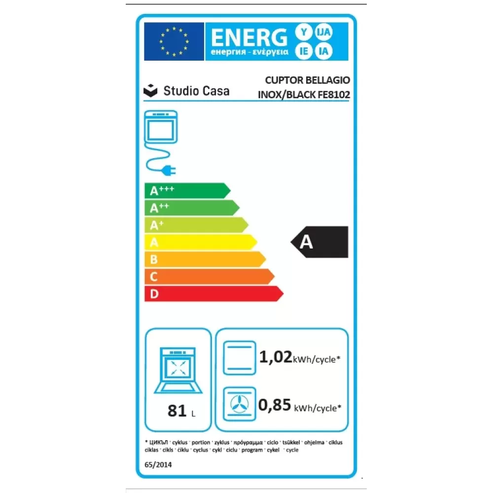 Cuptor electric incorporabil Studio Casa Bellagio FE8102 , 10 functii, 81 l, Grill, Rotisor, Ventilator, Autocuratare catalitica, Display Touch Control, Clasa energetica A, Sticla neagra / Inox [2]