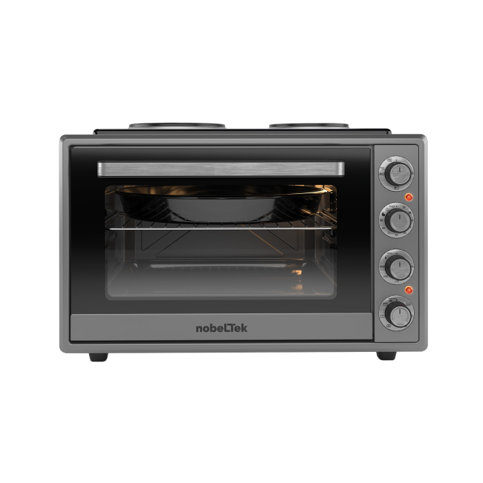 Cuptor electric NobeLTek, 60L, 2000W, plite electrice 1500w + 1000w, grill, timer, termostat, sticla dubla, ventilator, iluminare, Gri [1]