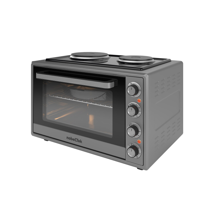 Cuptor electric NobeLTek, 60L, 2000W, plite electrice 1500w + 1000w, grill, timer, termostat, sticla dubla, ventilator, iluminare, Gri [2]