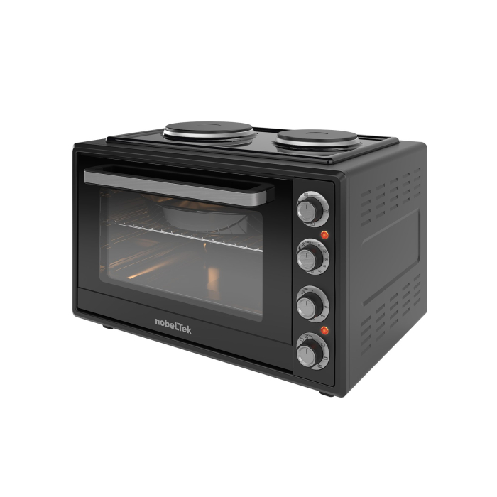 Cuptor electric NobeLTek, 60L, 2000W, plite electrice 1500w + 1000w, grill, timer, termostat, sticla dubla, ventilator, iluminare, Negru [2]