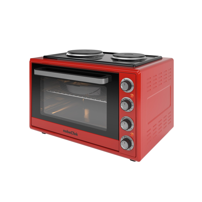 Cuptor electric NobeLTek, 60L, 2000W, plite electrice 1500w + 1000w, grill, timer, termostat, sticla dubla, ventilator, iluminare, Rosu [2]