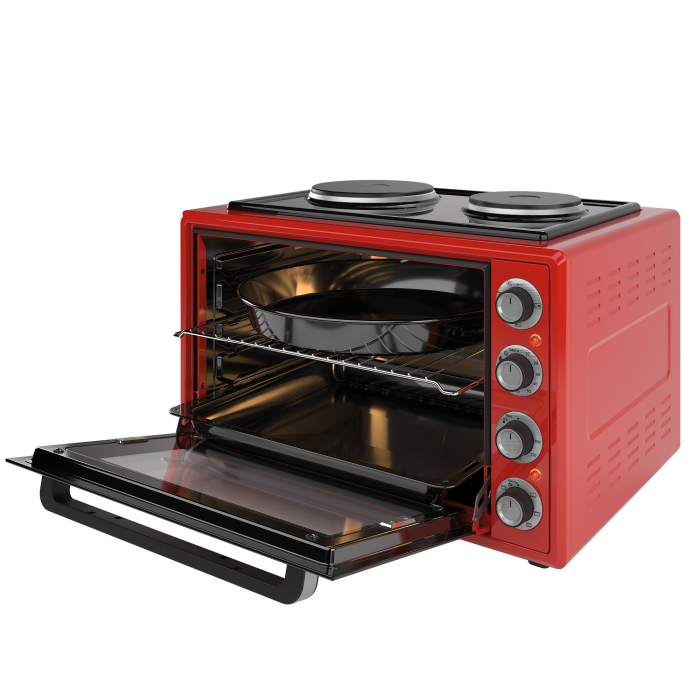 Cuptor electric NobeLTek, 60L, 2000W, plite electrice 1500w + 1000w, grill, timer, termostat, sticla dubla, ventilator, iluminare, Rosu [3]