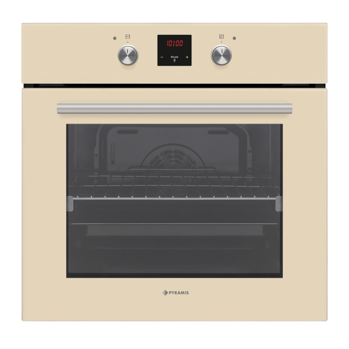 Cuptor electric Pyramis 60IN 2011 Beige Glass PP – 9 funcții, clasa A, volum 69L, butoane retractabile, Soft Close, timer electronic, afișaj digital, Rotisor, finisaj sticlă bej elegant [1]