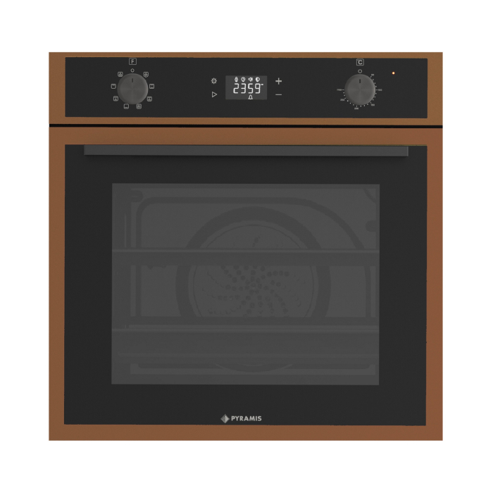 Cuptor electric Pyramis 60IN 8080 PVD Copper – 64L, 8 funcții, Touch Control, Soft Close, AirFry, Rotisor, catalitic, sticlă neagră și ramă PVD Copper [1]