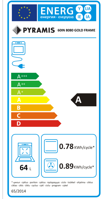 Cuptor electric Pyramis 60IN 8080 PVD Gold – 64L, 8 funcții, Touch Control, Soft Close, AirFry, Rotisor, catalitic, sticlă neagră și ramă PVD Gold [4]