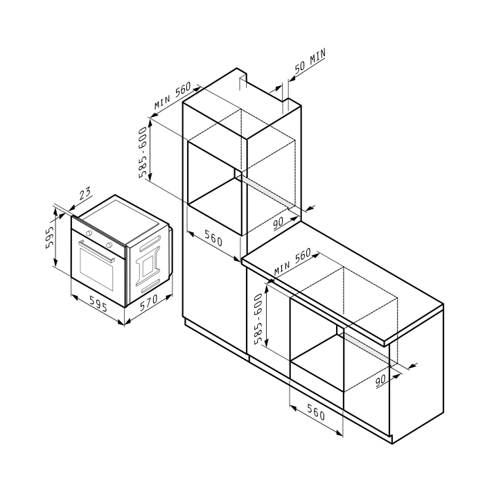 Cuptor electric Pyramis 731006 SK Inox – 6 funcții, clasa A, volum 73L, butoane rotative, Grill, finisaj inox antiamprentă și sticlă neagră [3]