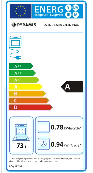 Cuptor electric Pyramis 732240 CKLED Inox – 9 funcții, clasa A, volum 73L, buton rotativ central, Soft Close, timer digital, indicator căldură reziduală, Turbo Fan, finisaj inox antiamprentă și sticlă [4]