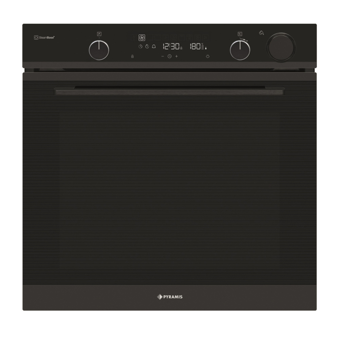 Cuptor electric Pyramis PO78104010EBLΜ Premium Full Black Glass, 78L, 10 funcții, clasa A, Soft Close, Cool Touch, ghidaje telescopice, Steam Base+, timer electronic, display touch, sticlă neagră [1]