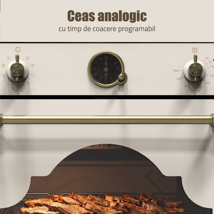 Cuptor Electric Rustic 74L, Clasa A, ​​​​​​​Putere cuptor 2610-3110 W, 9 Funcții, Grill & Convectie 3D, Autocurățare Catalitică, Panou Sticlă Bej [8]