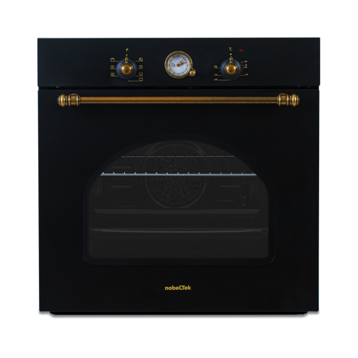 Cuptor incorporabil electric NobelTek NBIO-9750RANT, 8 functii, 2 butoane, timer mecanic, 60L, sticla dubla, design rustic, Antracit [1]