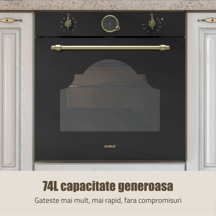 Cuptor incorporabil Electric Rustic 74L, Clasa A, 9 Funcții, Putere cuptor 2610-3110 W, Grill & Convectie 3D, Autocurățare Catalitică, Panou Sticlă Neagră [3]