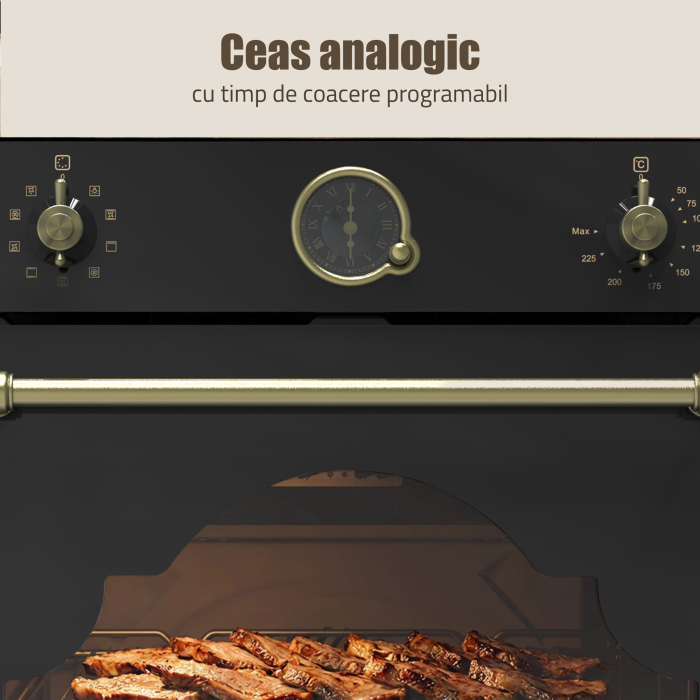 Cuptor incorporabil Electric Rustic 74L, Clasa A, 9 Funcții, Putere cuptor 2610-3110 W, Grill & Convectie 3D, Autocurățare Catalitică, Panou Sticlă Neagră [8]