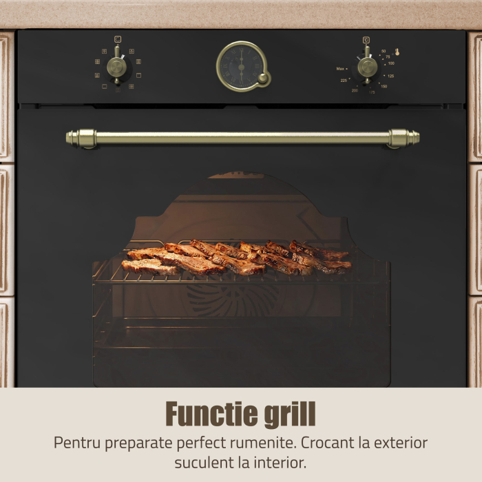 Cuptor incorporabil Electric Rustic 74L, Clasa A, 9 Funcții, Putere cuptor 2610-3110 W, Grill & Convectie 3D, Autocurățare Catalitică, Panou Sticlă Neagră [7]