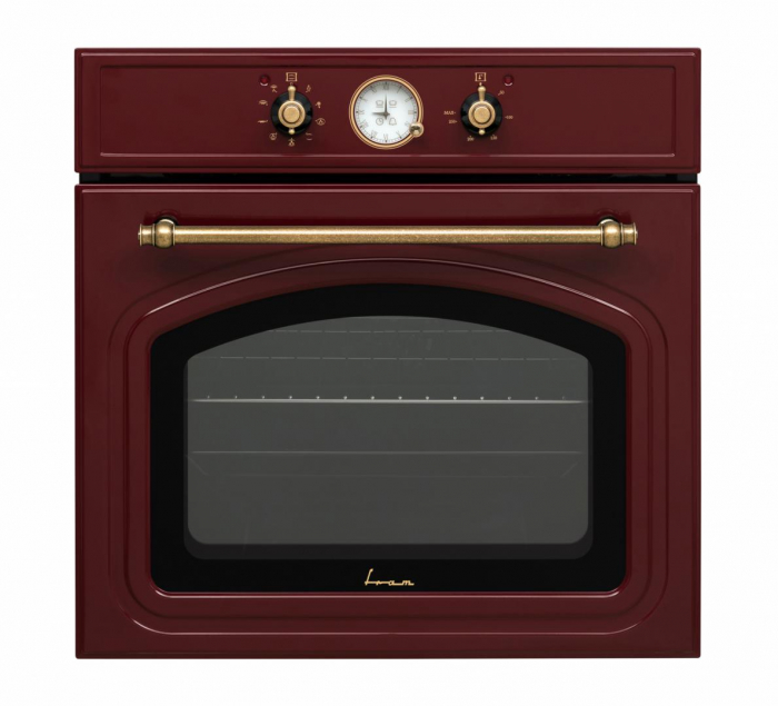 Cuptor incorporabil Fram FBO-V659GCA-RBD, Electric, 65 l, Clasa A, Timer Analog, Grill, Iluminare, Design rustic, Rosu [1]