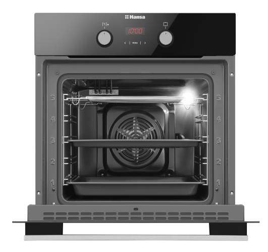 Cuptor incorporabil Hansa Integra, display, butoane retractabile, 8 functii, ventilator, grill, sine laterale, anti-amprenta, 65 L, clasa A, negru [3]