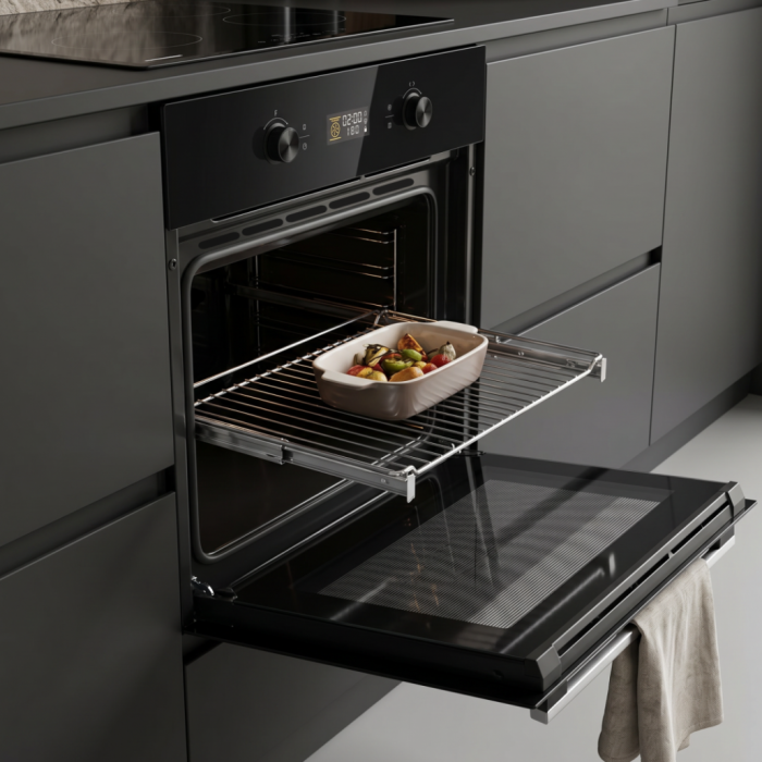 Cuptor incorporabil HEINNER HBO-M7010GCDRP-GBK, 70 L, electric, clasa A, 10 funcții, autocurățare pirolitică, panou Touch, Grill, ventilare, mod ECO, suport telescopic, geam cvadruplu detașabil, sticl [7]