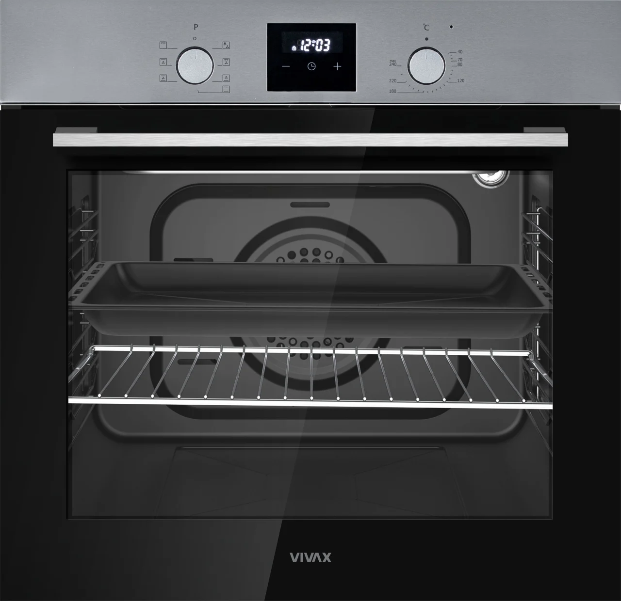 Cuptor incorporabil VIVAX BO-808BFD X, Electric, Clasa A, 80 l, 7 programe + Lumina, Grill, Convectie, Dezghetare, 2500W, Afisaj LCD digital, Timer, Child Lock, Butoane PiPo, Iluminare, Ventilatie tan [2]