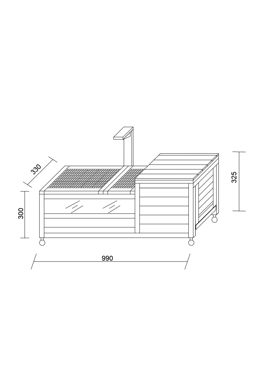 Cușcă mobilă din lemn pentru broaște țestoase și reptile BUNTZ, cu acoperiș rabatabil, tăvi detasabile, roți, 99.5 x 33 x 43.5 cm, Albastru-Alb [8]