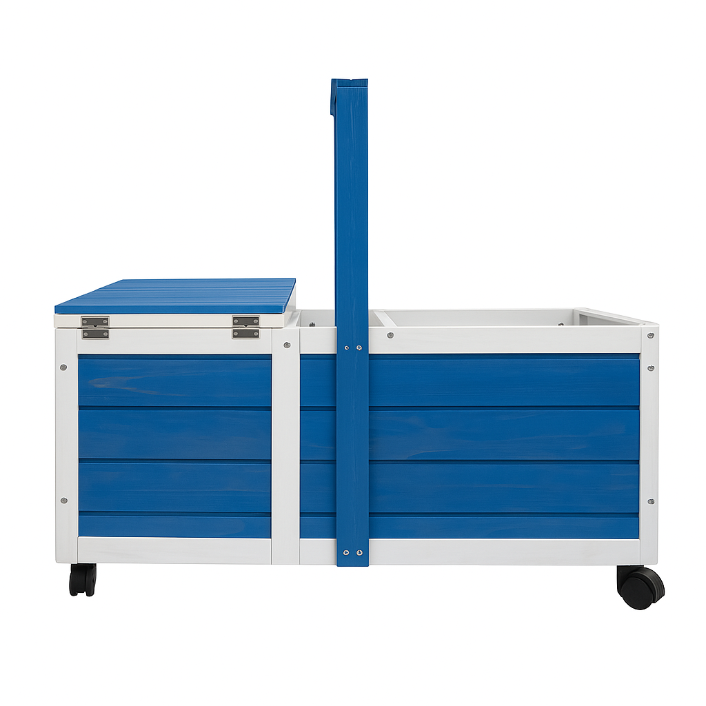 Cușcă mobilă din lemn pentru broaște țestoase și reptile BUNTZ, cu acoperiș rabatabil, tăvi detasabile, roți, 99.5 x 33 x 43.5 cm, Albastru-Alb [2]