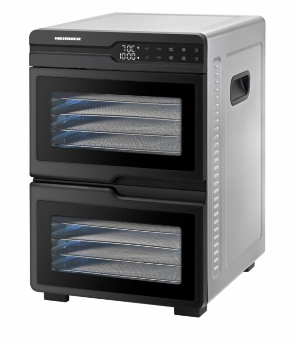Deshidrator fructe, legume și carne Heinner DualDry Pro, 1200W, Timer 48H, Inox 1000-1200W, display led si control touch, dubla compartimentare, 12 tavi inox, 2 tavi rulouri fructe, 2 tavi grilaj maru [3]