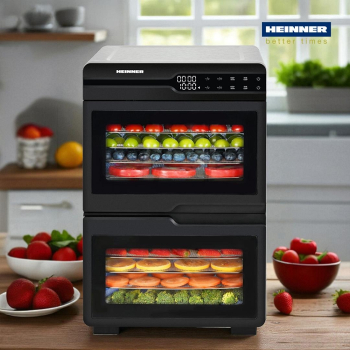 Deshidrator fructe, legume și carne Heinner DualDry Pro, 1200W, Timer 48H, Inox 1000-1200W, display led si control touch, dubla compartimentare, 12 tavi inox, 2 tavi rulouri fructe, 2 tavi grilaj maru [9]
