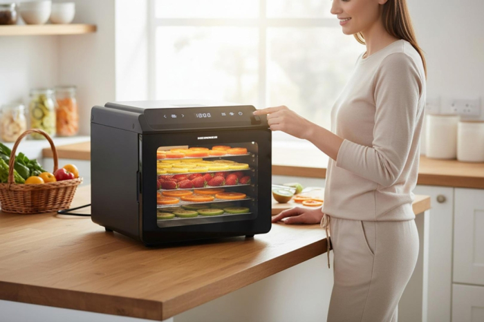 Deshidrator fructe și legume Heinner HFD-KD600BK, 14L, Temporizator și Control Temperatură, 500-600W, Display LED si control touch, 6 tavi inox, 1 tava rulouri fructe, 1 tava grilaj marunt, 35-75 grad [7]