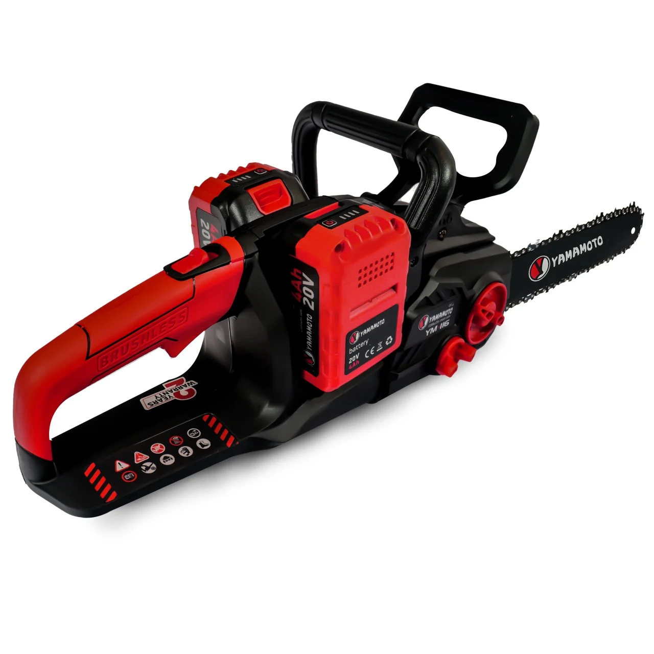 Drujbă Electrică  pe Acumulator YM.116 Yamamoto – Motor Brushless, Lățime Lamei 14'', 2 Acumulatori 20V/4.0Ah, Încărcător Dublu Loc, Oprire Siguranță, Întinzător Lanț Auto-Tensionat [2]