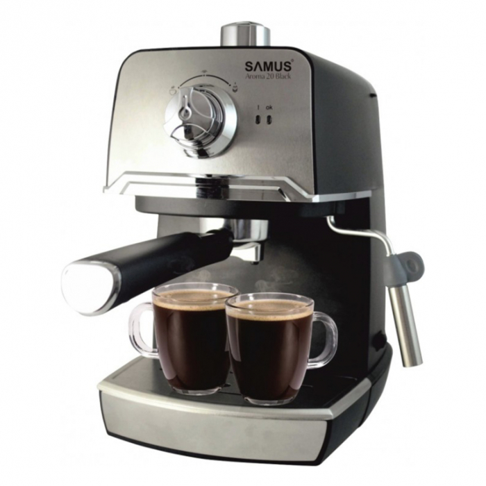 Espressor cafea Samus Aroma 20 Black, cafea macinata, 20 bar, valva de siguranţa eliberare presiune, Negru + inox [1]