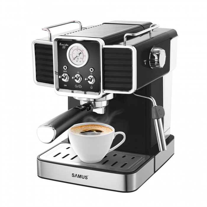 Espressor cafea Samus Barista 20, cafea macinata, 20 bar, design retro, indicator presiune analogic, comutatoare retro, valva de siguranta eliberare presiune,  Negru + inox [2]