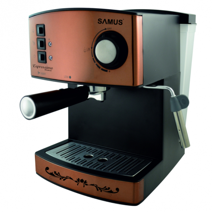 Espressor cafea Samus Espressimo Bronze, cafea macinata, valvă de siguranţă eliberare presiune, capacitate 1.6 l, Bronz cu negru [1]