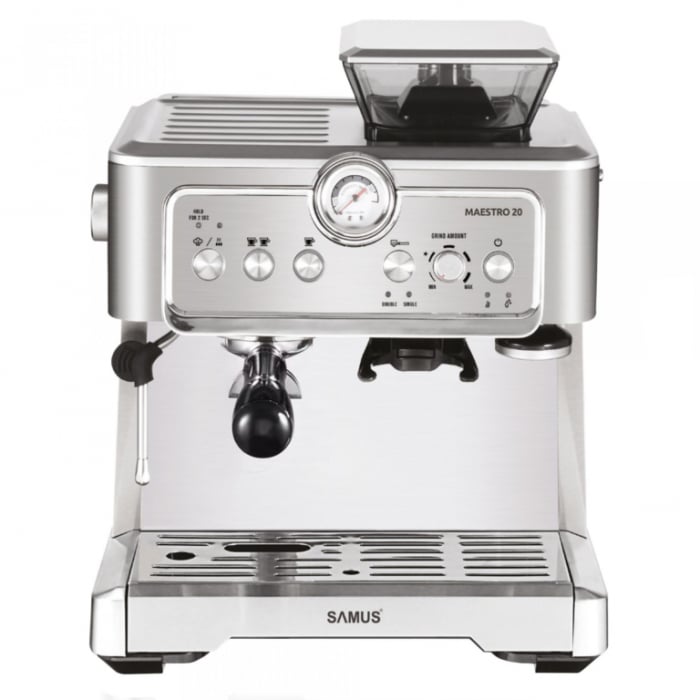 Espressor cafea Samus Maestro 20, cu rasnita incorporata, cafea macinata/ cafea boabe, 20 bar,  capacitate rasnita 200 g, filtru dublu din inox, afisaj analogic al presiunii, Inox [1]