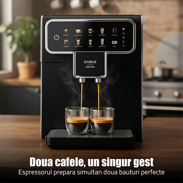 Espressor cafea Samus Perfection, automat, rasnita incorporata, cafea boabe, 15 bar, 7 bauturi automate, rezervor lapte 300 ml, 5 nivele de macinare, protectie supraincalzire, Negru [16]