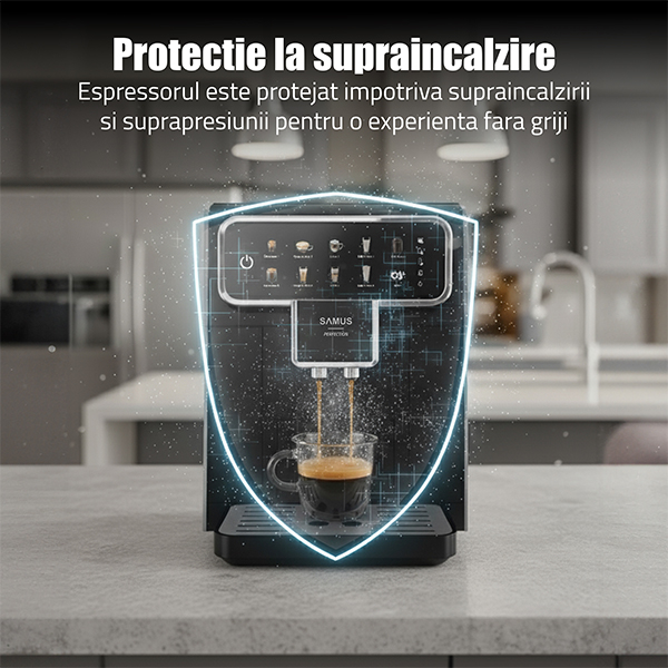 Espressor cafea Samus Perfection, automat, rasnita incorporata, cafea boabe, 15 bar, 7 bauturi automate, rezervor lapte 300 ml, 5 nivele de macinare, protectie supraincalzire, Negru [18]
