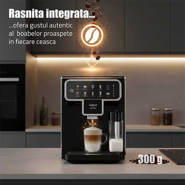 Espressor cafea Samus Perfection, automat, rasnita incorporata, cafea boabe, 15 bar, 7 bauturi automate, rezervor lapte 300 ml, 5 nivele de macinare, protectie supraincalzire, Negru [14]